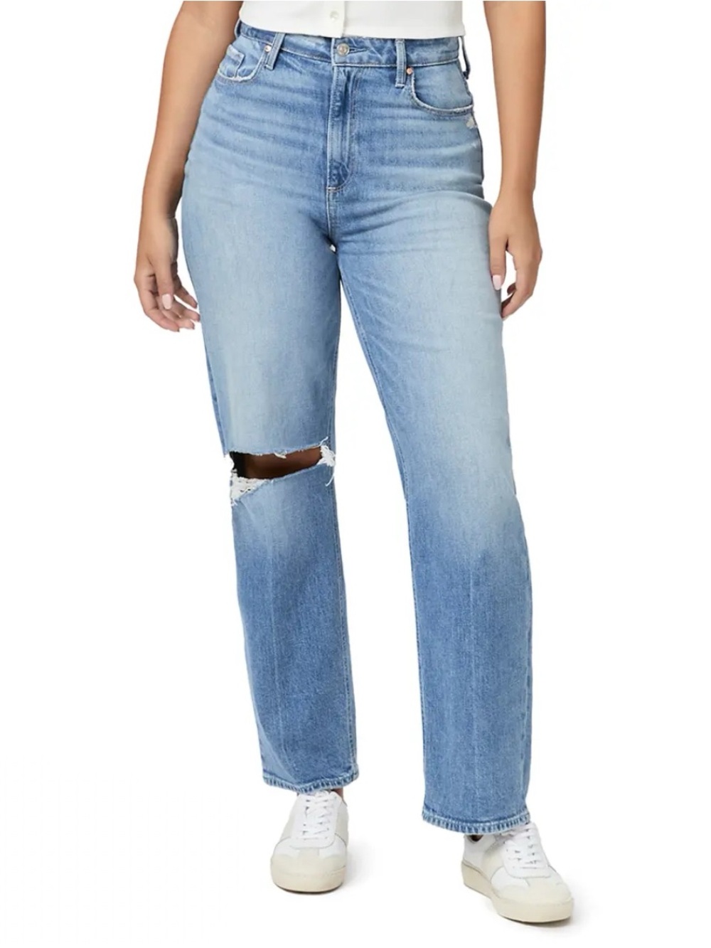 PAIGE Light Blue Straight-Leg Jeans with Knee Rip
